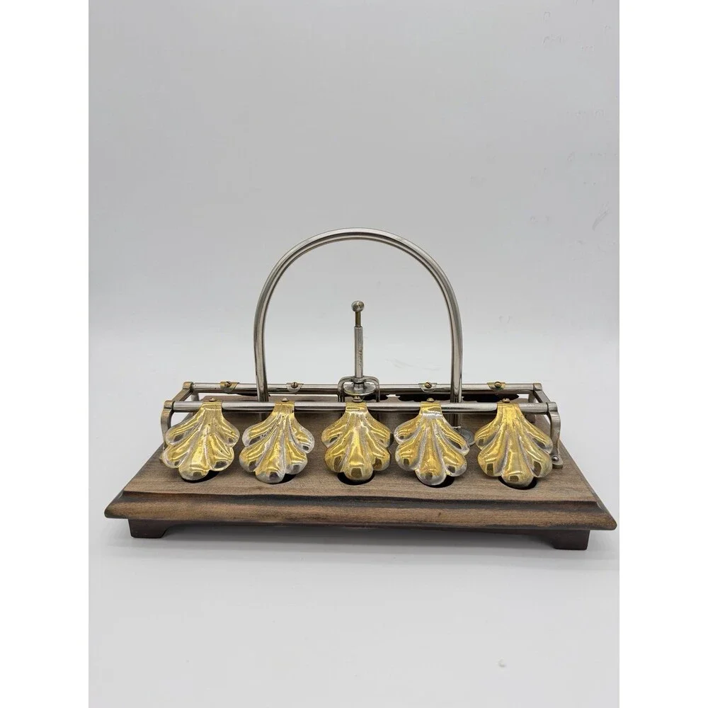 Antique English egg boiling rack & breakfast server Ginkgo Leaf Spring Clips